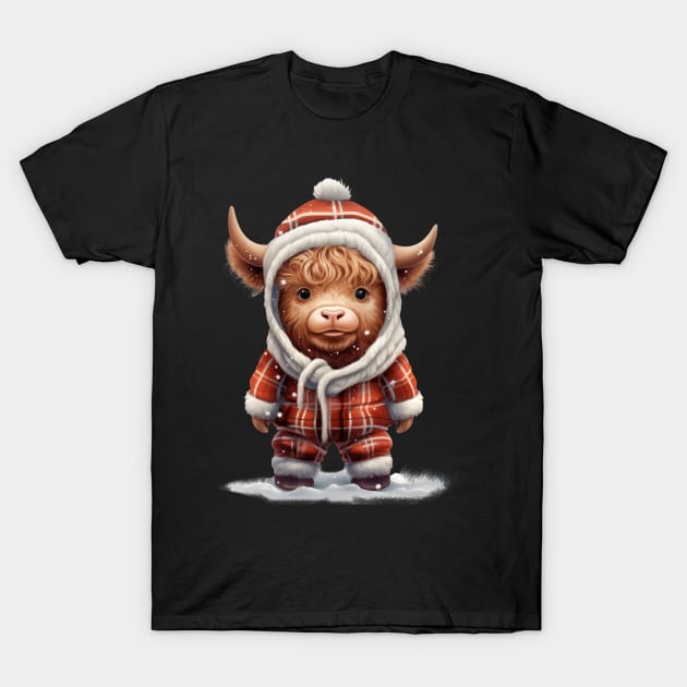 Christmas Baby Highland Cow #2 T-Shirt by Chromatic Fusion Studio